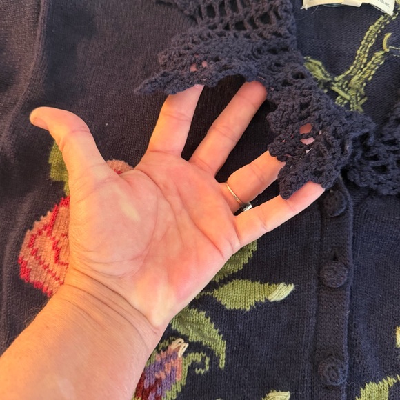 Vintage 90s Susan Bristol Floral Embroidered Cardigan L Cottagecore Grannycore - Picture 11 of 15